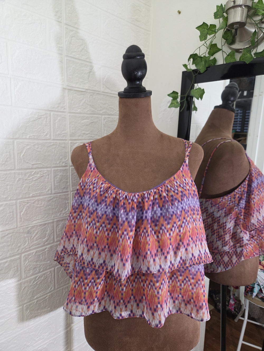 Az Jean Co. Sleeveless Tiered Printed Cami Top - Orange & Purple